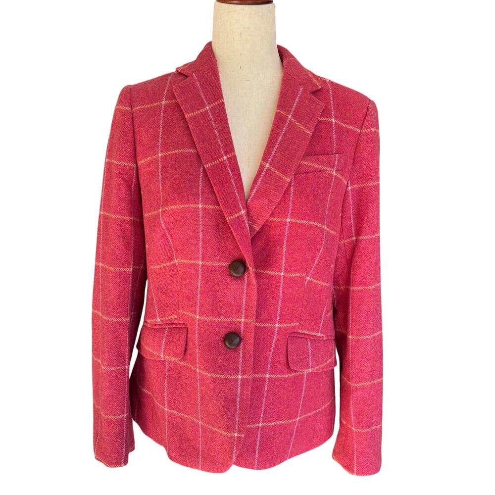 Talbots Pink Plaid Wool Blend Blazer Academia Old Money Size 10